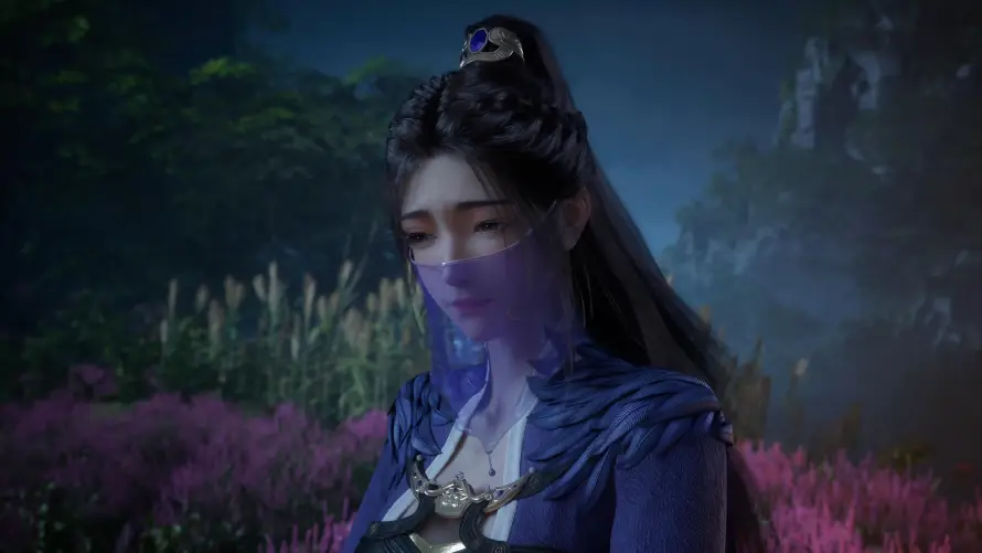 4k紫灵壁纸-夜色背景 - 紫灵仙子-紫色花海「哲风壁纸」