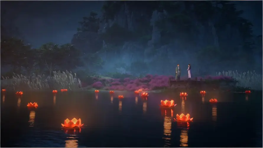 4k古风壁纸-夜景 - 水面-河灯「哲风壁纸」