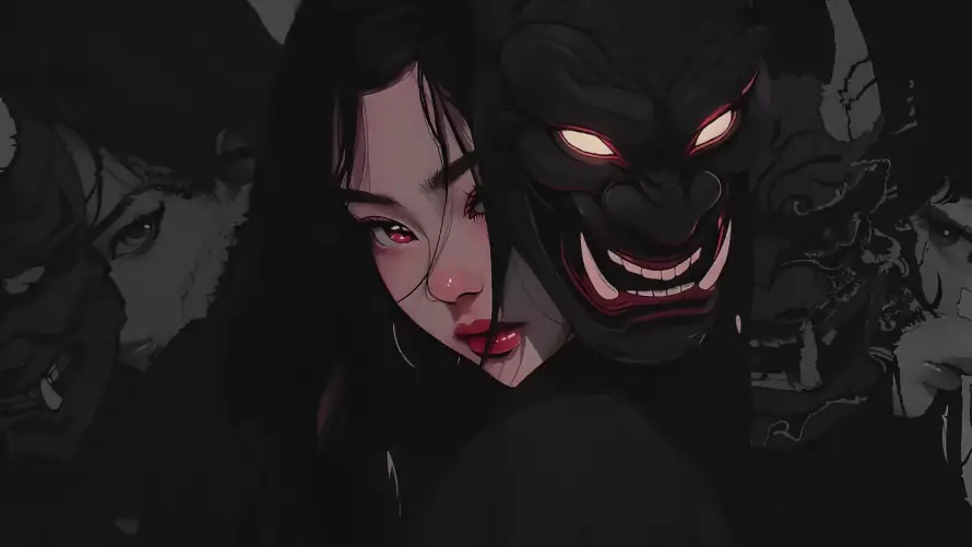 4k暗黑壁纸-美女 - 面具-黑白「哲风壁纸」