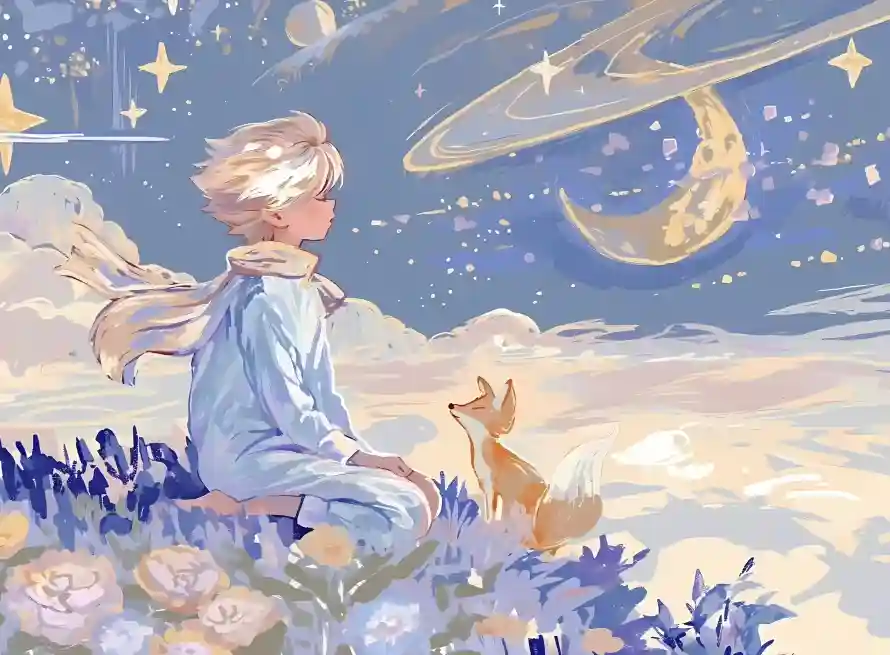 2k手绘壁纸-星空 - 月亮-狐狸「哲风壁纸」