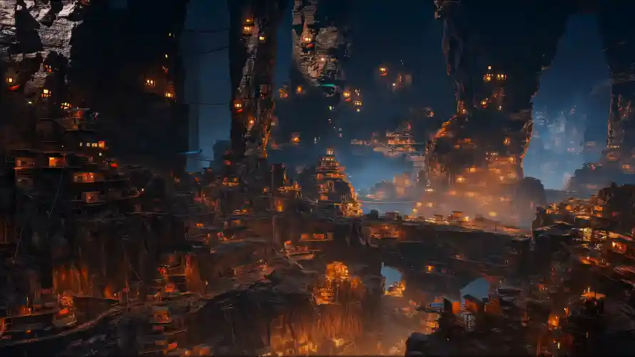 4k灯火壁纸-风景 - 修仙场景-古风建筑「哲风壁纸」