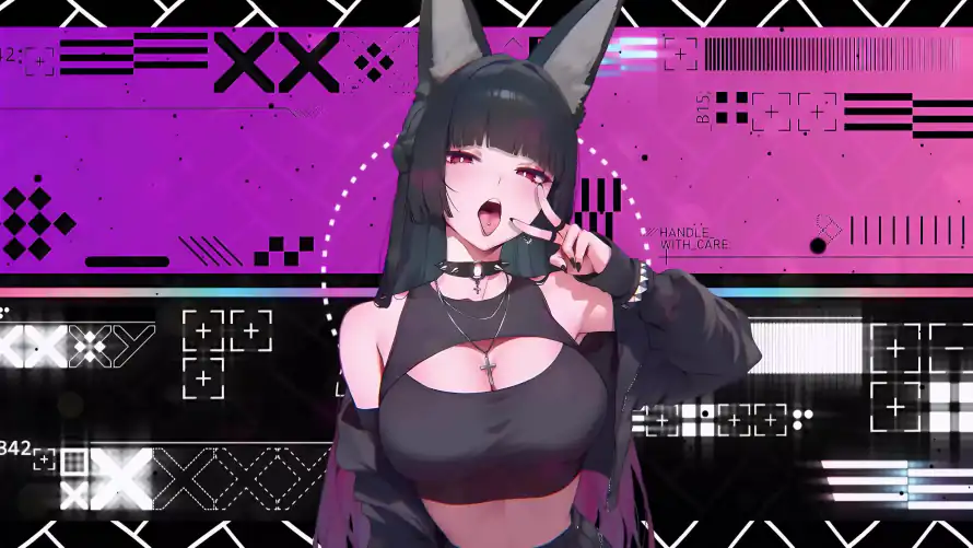 4k动漫壁纸 - 黑紫 - 兔耳少女 - 科技背景「哲风壁纸」