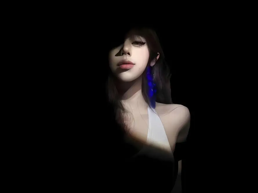 2k光影壁纸-暗黑 - 美女-蓝耳饰「哲风壁纸」