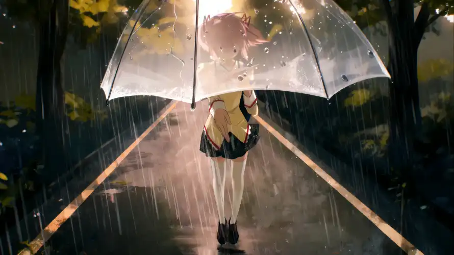3k雨夜壁纸-jk - 二次元-透明伞「哲风壁纸」