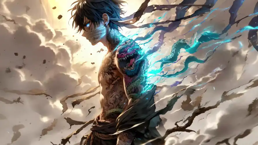 4k战士壁纸-纹身 - 二次元-云层背景「哲风壁纸」