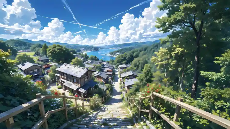 4k房屋壁纸-河流 - 绿树-蓝天「哲风壁纸」