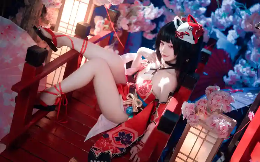 10k写真壁纸-和服 - 樱花-灯笼「哲风壁纸」