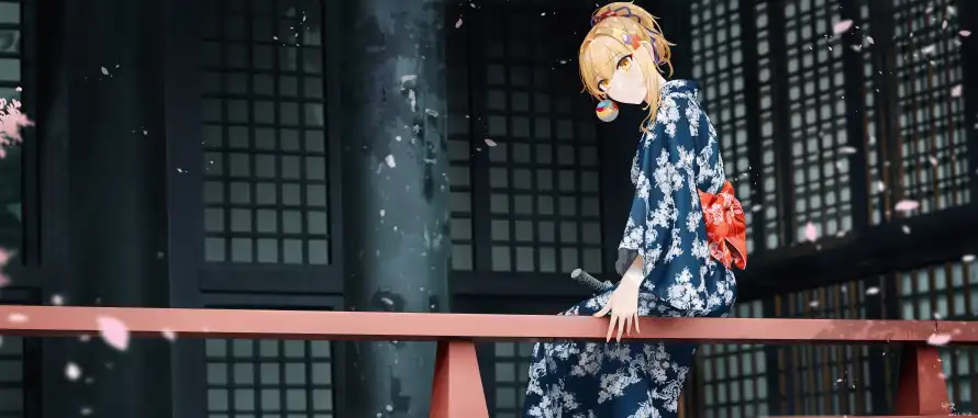 9kcg壁纸-动画 - 和服-樱花「哲风壁纸」