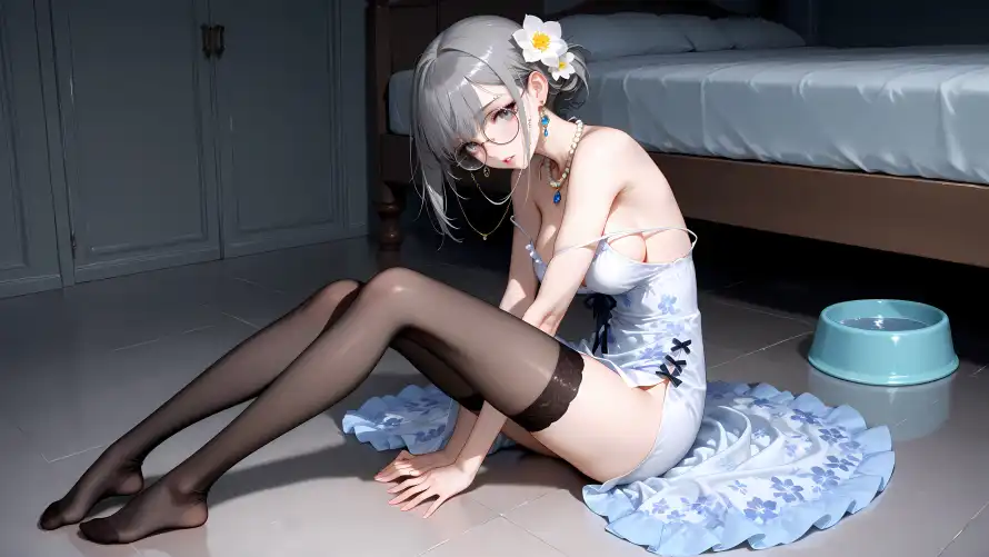 4k室内壁纸-少女 - 银发-黑丝「哲风壁纸」