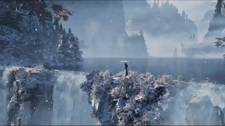 4k冬季壁纸-山崖 - 瀑布-雪景「哲风壁纸」