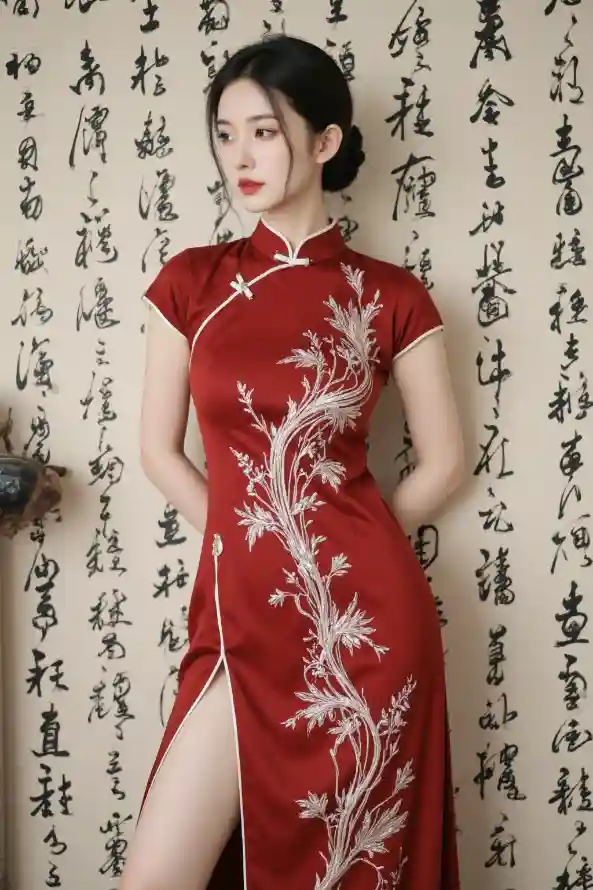 4k旗袍壁纸 - 美女 - 中国风 - 书法背景「哲风壁纸」
