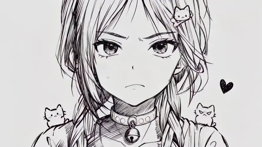 4k卡通猫咪壁纸-心形装饰 - 素描少女-素描萝莉「哲风壁纸」