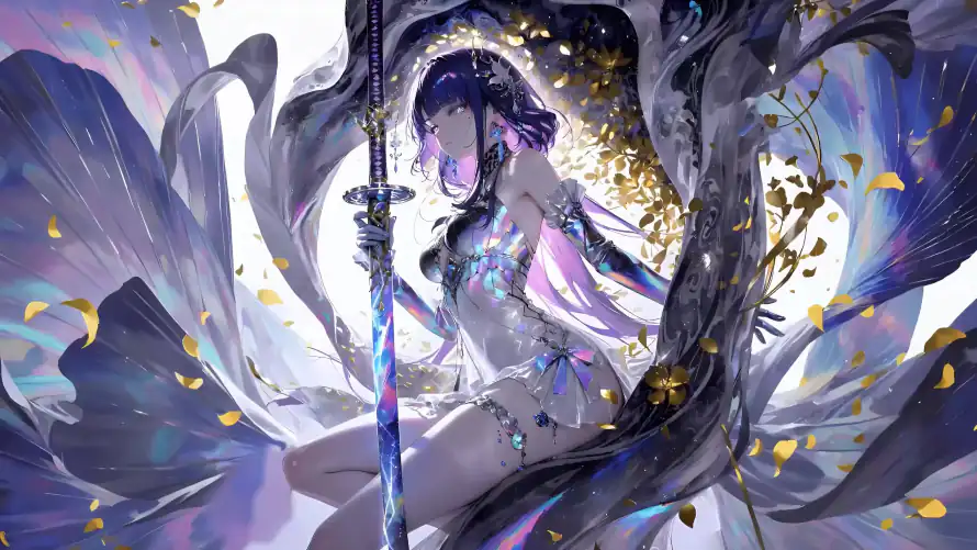 4k原神壁纸-剑 - 紫色-花瓣「哲风壁纸」