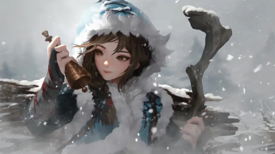 4k冬季壁纸-女孩 - 毛领-雪地「哲风壁纸」