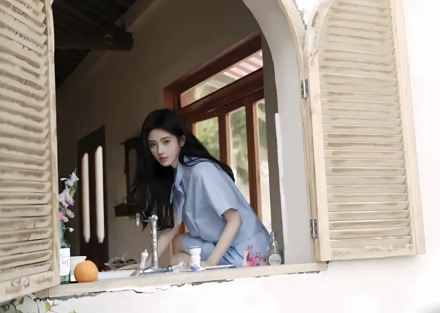 2k明星壁纸-橙子 - 窗边-美女「哲风壁纸」
