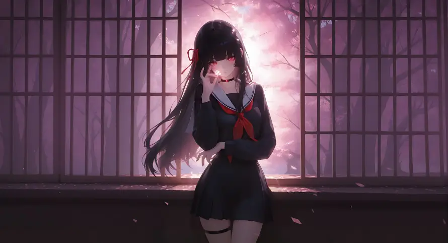 4k千咲壁纸-鸣潮 - 格子窗-黑制服「哲风壁纸」