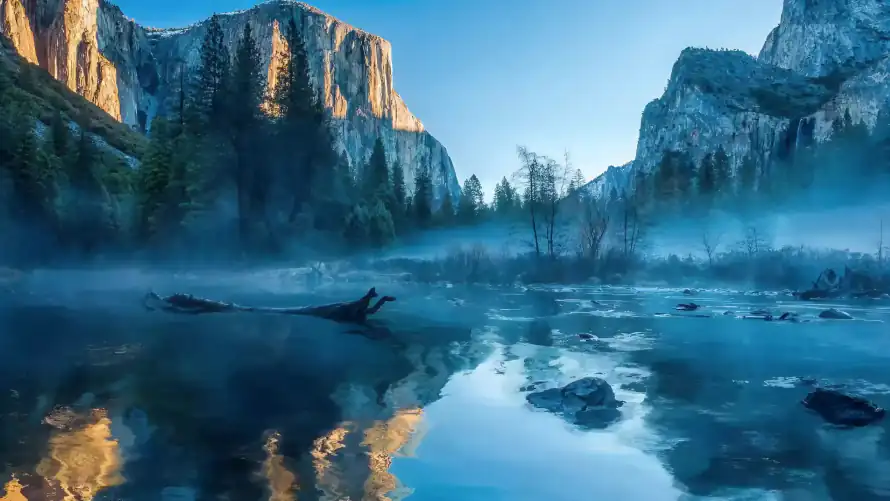 4k山脉壁纸-晨雾 - 森林-湖水「哲风壁纸」