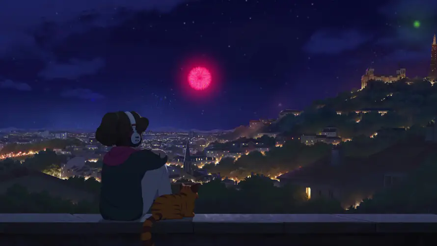 4k夜晚壁纸-房屋 - 烟花-耳机「哲风壁纸」