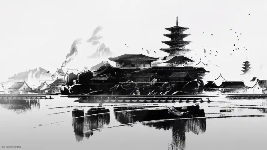 2k倒影壁纸-古塔 - 水墨-燕云「哲风壁纸」