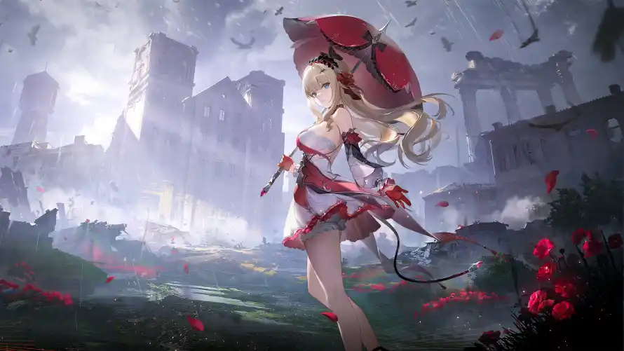 4k少女壁纸-废墟 - 玫瑰-红帽「哲风壁纸」