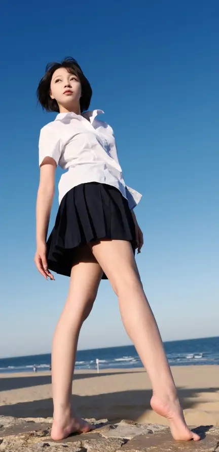 4kjk壁纸 - 制服 - 大海 - 少女「哲风壁纸」