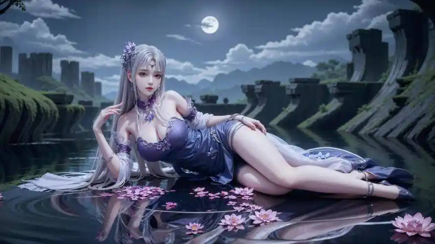 3k月夜壁纸-花瓣 - 小医仙-动漫壁纸「哲风壁纸」