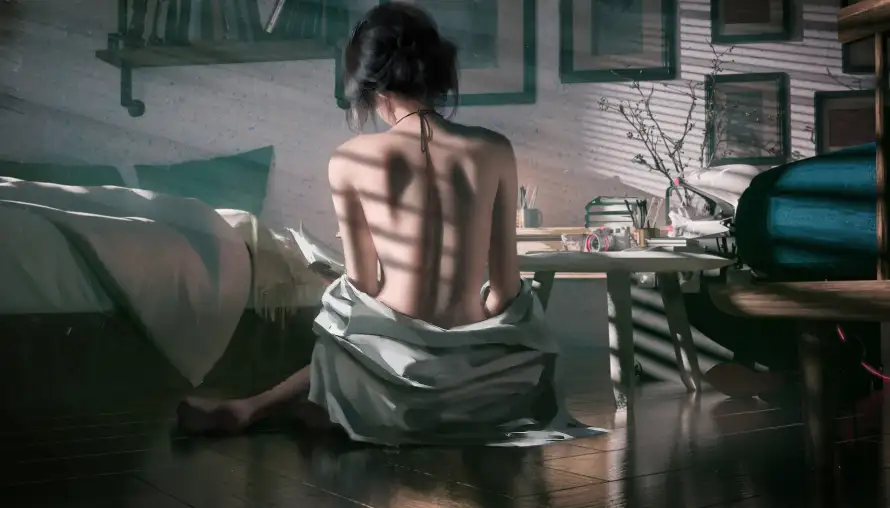 6k光影壁纸-室内 - 美女-背影「哲风壁纸」