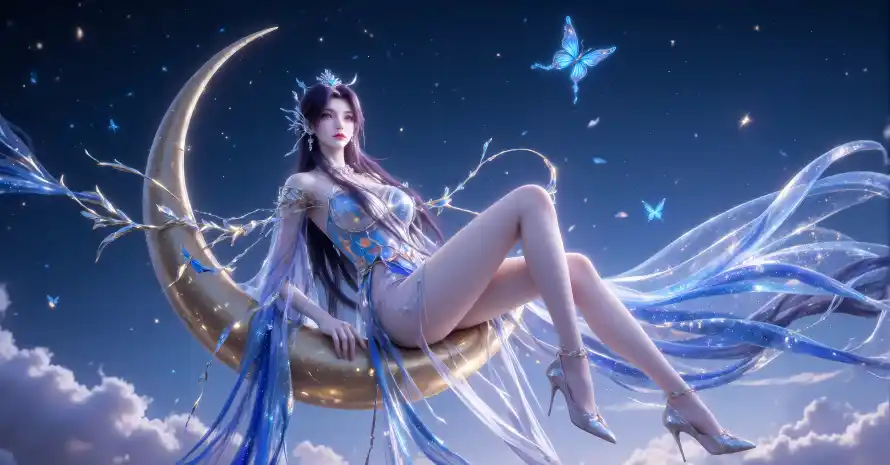 7k星空壁纸-月亮 - 飘带-云望舒「哲风壁纸」