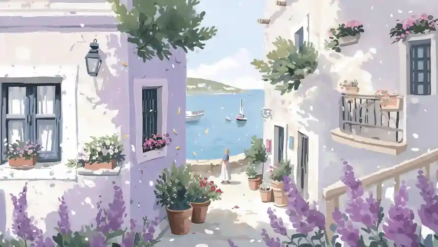 4k插画壁纸-海景 - 手绘风-薰衣草「哲风壁纸」
