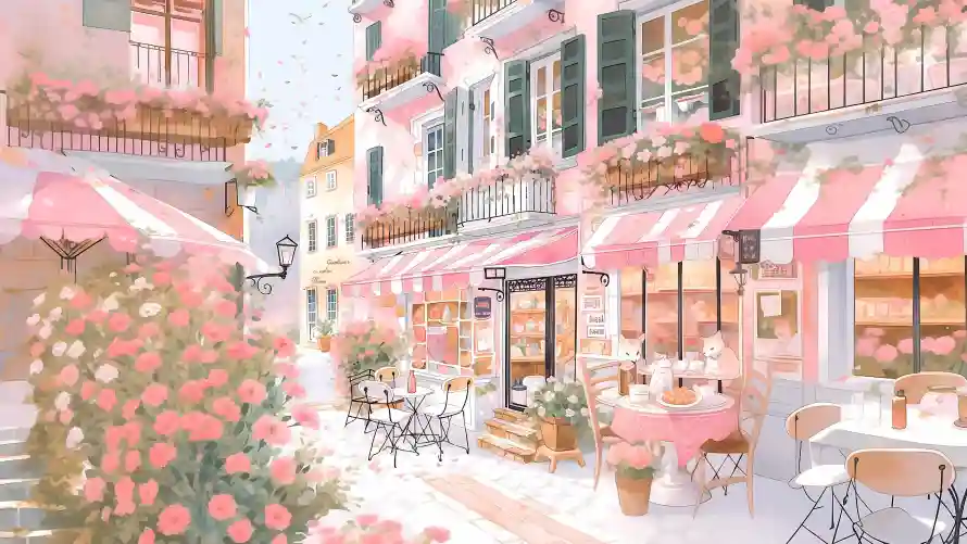 4k插画壁纸-浪漫 - 花店-咖啡馆「哲风壁纸」