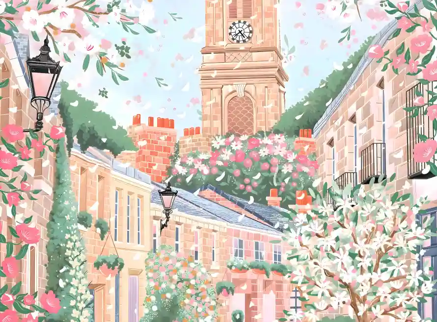 4k建筑壁纸-插画 - 春日-花草「哲风壁纸」