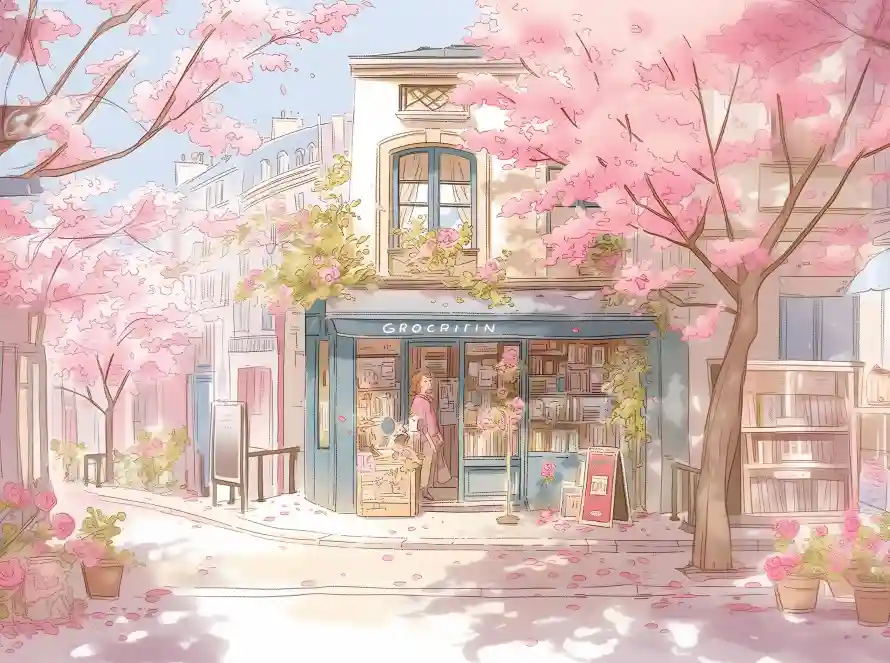 4k插画壁纸-手绘风 - 春日女孩-樱花街道「哲风壁纸」