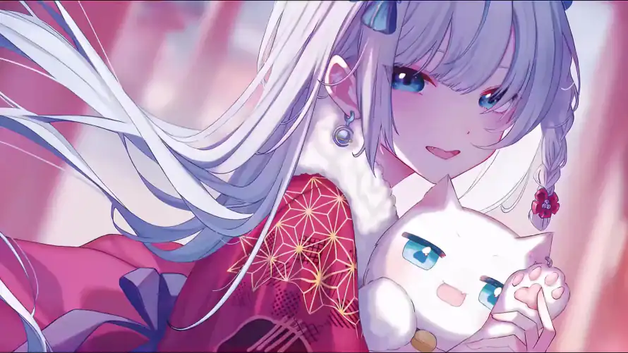 4k和服壁纸-樱花 - 蓝眼-长发「哲风壁纸」
