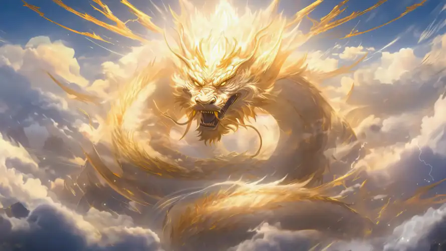 4k奇幻壁纸-神龙 - 金色-云海闪电「哲风壁纸」