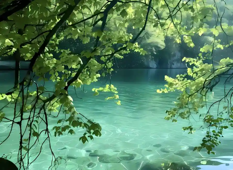 2k树枝壁纸-森林 - 湖水-碧水「哲风壁纸」
