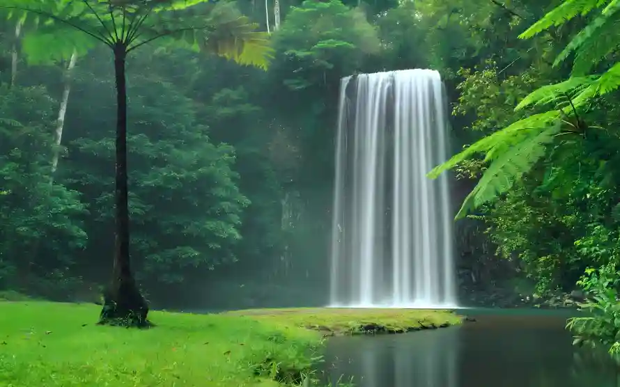 3k森林壁纸-湖水 - 瀑布-草地「哲风壁纸」