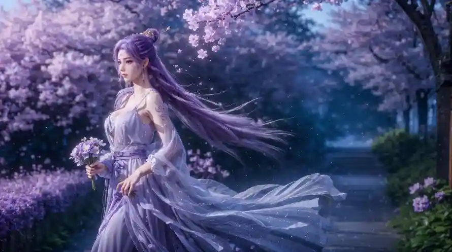 4k云霄壁纸-花束 - 古风裙-樱花林「哲风壁纸」