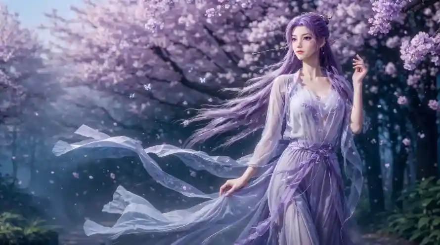 4k云霄壁纸-古风 - 樱花-紫发「哲风壁纸」