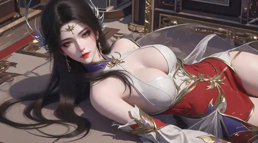 5k玄衣壁纸-白衣 - 红衣-长发「哲风壁纸」
