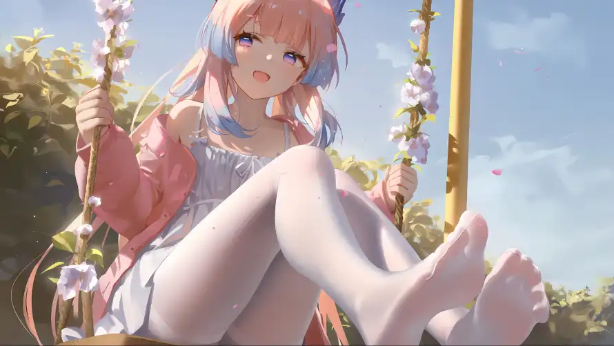 3k女孩壁纸-秋千 - 美女-花朵「哲风壁纸」