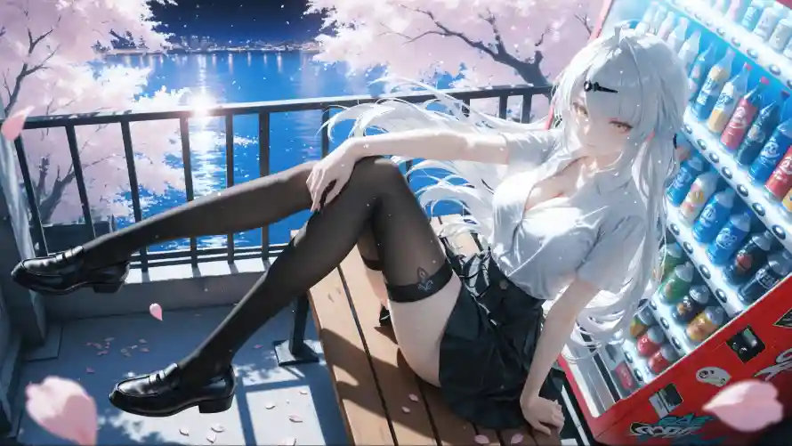 3k女孩壁纸-樱花 - 白发-美女「哲风壁纸」