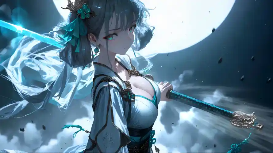 3k光影壁纸-古风 - 女孩-月亮「哲风壁纸」