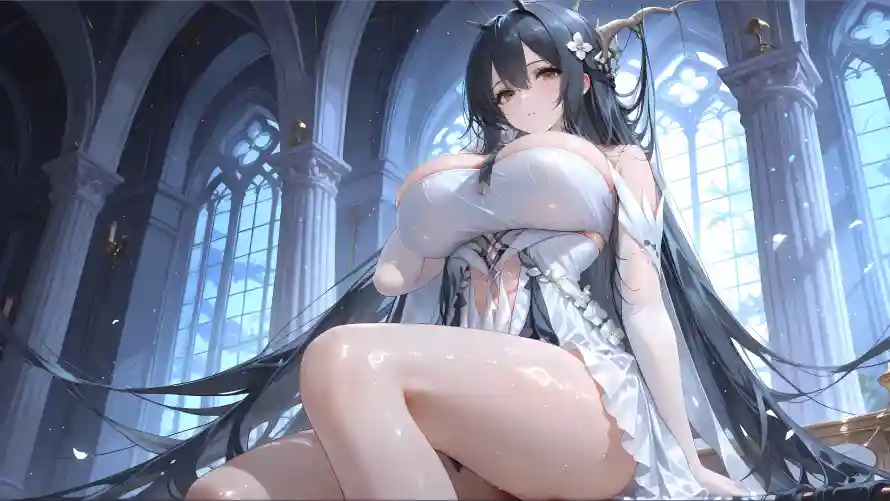 3k女孩壁纸-教堂 - 白衣-美女「哲风壁纸」