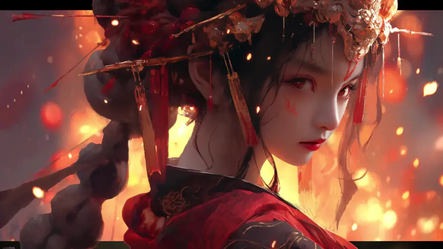 4k发饰壁纸-古风 - 国风-嫁衣「哲风壁纸」