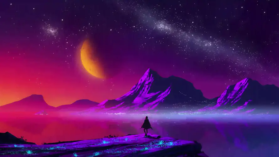 4k夜景壁纸-孤树 - 山峰-星空「哲风壁纸」