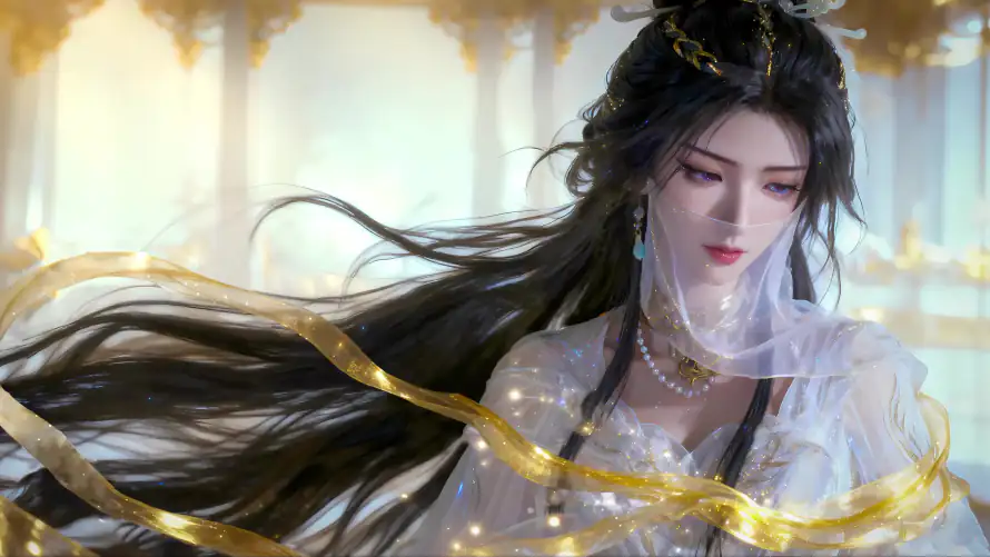 4k修仙壁纸-古风 - 汪凝-面纱「哲风壁纸」