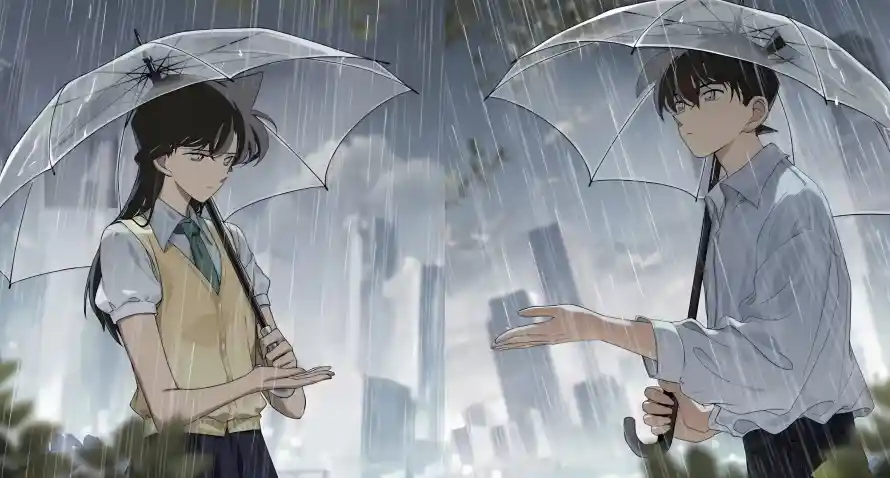 2k城市壁纸-情侣 - 雨伞-雨天「哲风壁纸」