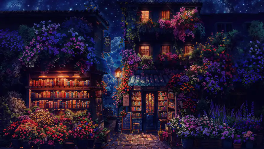 4k书店壁纸-夜景 - 梦幻-灯光「哲风壁纸」