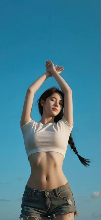 4k美女壁纸 - 蓝天 - 运动 - 马甲线「哲风壁纸」