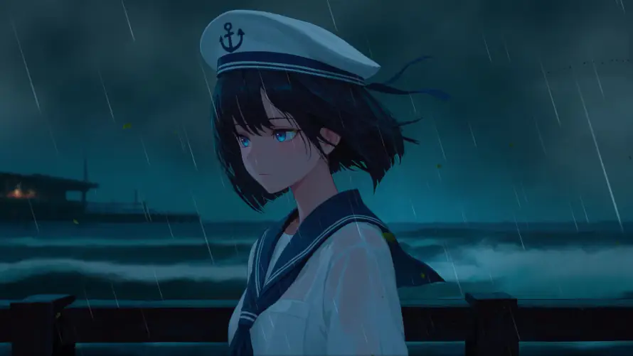 4k海边壁纸-短发 - 雨夜-二次元「哲风壁纸」